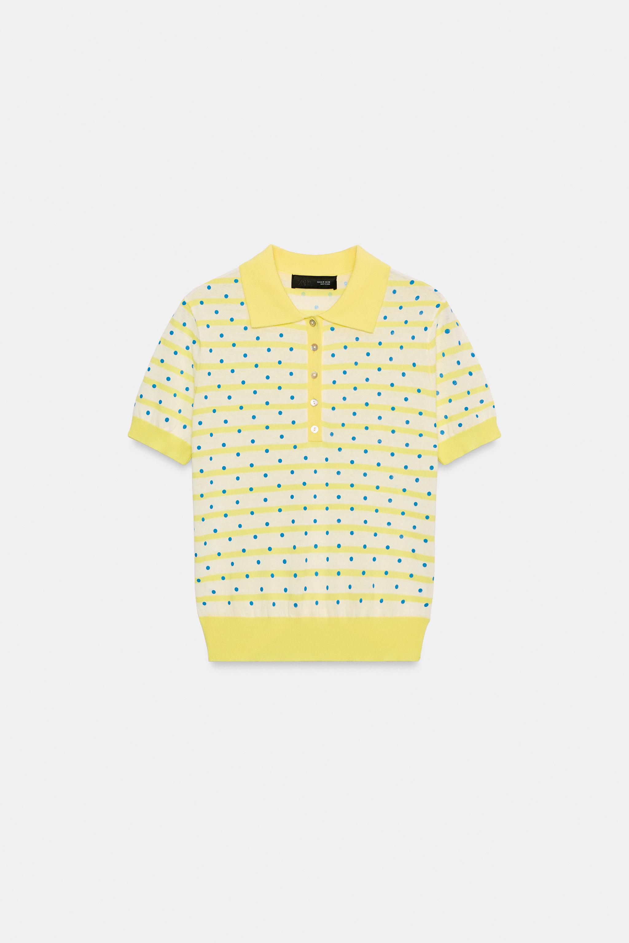 STRIPED KNIT POLO WITH POLKA DOTS